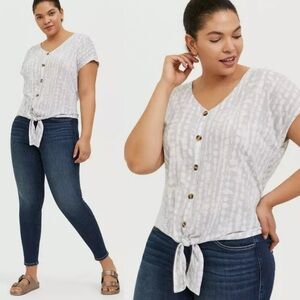 Torrid Slub V-Neck Button Down Tie-Front Dolman Midi Tee Size 3X Top Blouse Boho